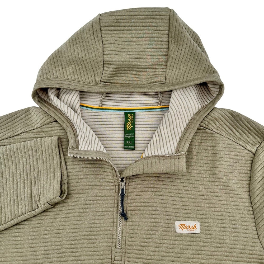 Marsh Wear Mens XXL Green Ribbed Quarter Zip Hoodie Thumbhole Pullover